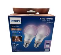 Philips WiZ E27 60W Smart Light Bulb, 2 Pack [EEK: F]