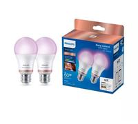 Philips WiZ E27 60W LED Cool white, RGB & warm white A60 Non-dimmable Light bulb Pack of 2