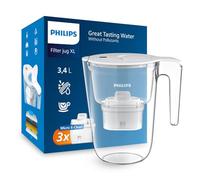 Philips XL Water Filter Jug + 3 Flavours + Replacement Filter Cartridges, Fast Water Flow, White, 3.4 Litres, Electronic Timer