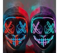 Philivivi Scary Purge Mask, 2 Pack Halloween LED Mask with 3 Lighting Modes, 2 Color Light up halloween Masks for Men Women Adult, Cosplay Costume Masquerade