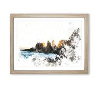 Phillip Island In Australia Watercolour Modern Framed Print | A4 Oak Framed Wall Art | Ready to Hang | Modern Landscape Picture | Living Room Bedroom Lounge Office