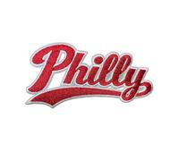 Philly Fans Embroidered Patch - Red & White Script Design 4.0 x 2.0 Inch Iron-On/Sew-On Applique for Hats, Jackets, and Sports Fans DIY Decor
