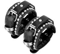Philo Fun Punk Cuff Bracelet Set of 2, Studded Rock Wristband, Adjustable Strap Bangle, Goth Jewelry for Men Women (Black)
