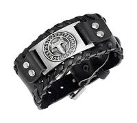Philo Fun Viking Bracelet with Wolf and Rune Engravings, Norse Pagan Fenrir Amulet Totem Wristband for Men, Norse Decor Viking Jewelry Gift