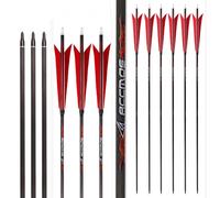 PHILOCS 12 pcs Archery Arrows, Pure-carbon ID 6.2 mm Spine 200 250 300 350 400 500 600 700 800 Hunting Arrow, Red Pointed-shaped Feathers (27inch,Spine 250)