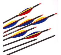 PHILOCS 12pc Archery Arrows ID 6.2mm Spine 200 250 300 350 400 500 600 700 800 Hunting Arrow with 4inch Spindle-shaped Red Yellow Blue Turkey Feather (31inch,Spine 600)