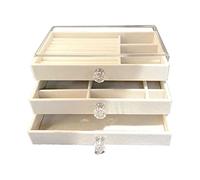 PHILOPACK Acrylic Jewelry Organizer Box with 3 Drawers Stackable Velvet Jewelry Display Case Holder for Earrings Ring Bracelet Necklace (Acrylic Box Beige)