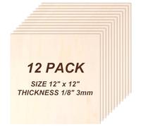 Philorn 12Pcs Plywood Sheets, Unfinished Basswood Sheets Boards for Woodcraft Model, Craft Balsa Wood, Painting, Engraving, Stenciling, Home Decor (12pcs 300 * 300 * 3mm)
