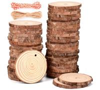 PHILORN 50 PCS Natural Wood Slices 6-7cm Log Slices Unfinished Predrilled Wooden Discs for Crafts, Wooden Circles with Hole and Jute Twine Tree Slices with Bark for DIY Arts Christmas Craft Ornaments