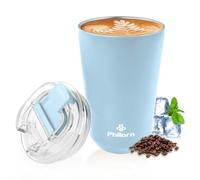 Philorn Coffee Cup, 13 oz/380 ml Insulated Travel Mug with Leakproof Lid & Double Wall, Reusable Vacuum Stainless Steel Coffee Mug for Hot and Cold Drinks, Light Blue