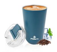 Philorn Coffee Cup, 380ml Insulated Travel Mug with Leakproof Lid & Double Wall, Reusable Vacuum Stainless Steel Coffee Mug for Hot and Cold Drinks, Blue