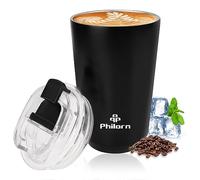 Philorn Coffee Cup, 380ml Insulated Travel Mug with Leakproof Lid & Double Wall, Reusable Vacuum Stainless Steel Coffee Mug for Hot and Cold Drinks, Black