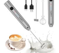 PHILORN Electric Milk Frother, Double Whisk 3 Speed USB Rechargeable Milk Frother Stick, Manual for Coffee/Latte/Cappuccino/Egg Whipping (Upgrate) (Silver)