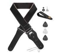 Philorn Guitar Strap Adjustable Genuine Leather Ends Jacquard Weave Bass Strap for Acoustic/Electric/Guitars, Gift for Adult & Kids (Black)