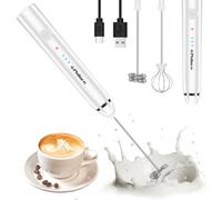 Philorn Milk Frother Electric, Double Whisk Handheld Milk Frother, 3 Speed USB Rechargeable Milk Frother Stick, Manual Milk Frother for Coffee/Latte/Cappuccino/Egg Whipping (Upgrate), White, (P165)