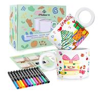 Philorn Mug Painting Kit Double Pottery Painting Set Ceramic Personalised Gift Mug Kit Personalised Gift Mug Set for Adults 2 Mugs 12 Non-Toxic Ceramic Markers and Inspiration Guide