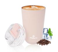 Philorn Pink Coffee Tumbler - 12 OZ Insulated Coffee Mug with Lid, Leak Proof Thermo Cup for Hot and Iced Drinks, Stainless Steel Vacuum Cup with Double Wall