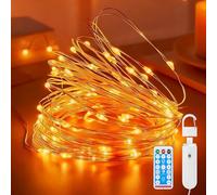 Philorn Rechargeable Fairy Lights,10m 100 LED String Lights Battery Operated Copper Wire Light with 8 Modes/Timer/Remote for Indoor Lighting, Bedroom, Wedding Decor, Party, Valentine Day(Warm White)