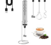 Philorn Rechargeable Handheld Milk Frother with Battery Indicator & 2 Whisks - Electric Coffee Whisk, Cappuccino Mixer, Hot Chocolate Frother for Barista-Style Drinks (Gray)