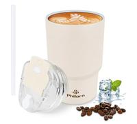 Philorn Thermal Mug Coffee to Go, 14 oz/400 ml with Double Wall, Reusable Coffee Mug with Lid and Straw, White Coffee to Go Mug for Hot and Cold Drinks
