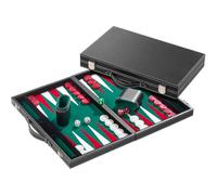 Philos 18.5-inch Backgammon Set in Black Case with Green Felt Surface, Accessories Included