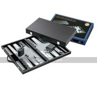 Philos 18.5-inch Backgammon Set in Black Case with Grey Felt Surface
