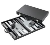 Philos 18.5-inch Backgammon Set in Black Case with Grey Felt Surface