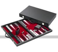 Philos 18.5-inch Backgammon Set in Black Case with Red Felt Surface, Accessories