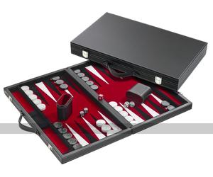 Philos 18.5-inch Backgammon Set in Black Case with Red Felt Surface, Accessories