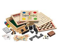 Philos Wooden Game Compendium - 8-in-1 Games Set - 23cm - Chess, Backgammon Age 3+, Draughts, Nine Men's Morris, Ludo, Pick up Sticks, Dominoes, Playing Cards - Games for kids and adults