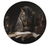 Philosophical Cat Sitting behind Books Jigsaw Puzzles. 1000pcs (67.5x67.5cm) Medieval Library Whimsical Challenge Toy for Educational Games Gifts