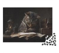 Philosophical Cat Sitting behind Books Rätsel Für Erwachsene |medieval Library| Familienspaß-Puzzles 1000pcs (75x50cm) Erwachsene