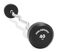 Philosophy Gym Rubber Fixed Barbell, Pre-Loaded Weight EZ Curl Bar for Strength Training & Weightlifting
