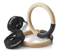 Philosophy Gym Wood Gymnastic Rings 1" - Exercise Ring Set Grip with Adjustable Straps, Grip Tape for Pull Ups, Dips, Muscle Ups
