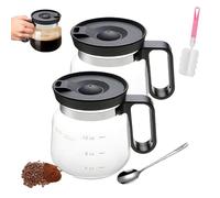 Philosophyw/Commentaryt 16 oz Glass Coffee Mug - Coffee Pot Style, 16oz Glass Coffee Mug in Coffee Pot Shape, Coffees Pot Style Mug Comes with A Straw-Type Travel Lid, Mixing Spoon and Brush (2PC)