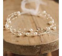 PHILSP Baby Necklace Newborn Photography Prop Baby Pearl Headband Princess Infant Headdress Hair Band Beige White
