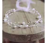 PHILSP Baby Necklace Newborn Photography Prop Baby Pearl Headband Princess Infant Headdress Hair Band White