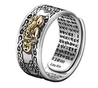 PHILSP Feng Shui Ring Feng Shui Mani Mantra Protection Wealth Ring Charms Ring Amulet Wealth Lucky Open Adjustable Ring Buddhist Jewelry, Black