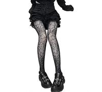 PHILSP Fishnet Pantyhose Gothic Women Black Mesh Fishnet Pantyhose Spider Web Patterned Tights Stockings Black