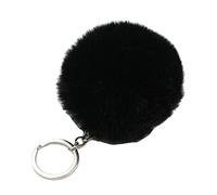 PHILSP Fluffy Plush Pom Pom Keychain Faux Fur Pompoms Ball Pendant Charm Bag Key Ring Black