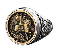PHILSP Rings Men's Rings Handmade Jewelry Gifts Sovereign Saint George Portrait Roman Soldier Ring Fashion for Men Husband Boyfriend Silver 10