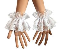 PHILSP Women Bracelet Steampunk Lolita Hand Sleeve Wrist Cuffs Ruffled Floral Lace Elastic Bracelet White