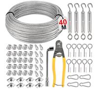 Philtool 74 Pieces Wire Rope Kit, 40 m Wire Rope 3 mm, 304 Stainless Steel Cable with Eyelets, Stainless Steel Rope Steel Cable for Washing Line, Fences, Outdoor Lights, Curtain Rope