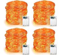 PhilzOps Halloween Decoration Lights 4 Pack, Orange Fairy Lights 19.68ft 60 LED Micro Silver Wire Fall Light Battery String Light Indoor for Autumn Thanksgiving Christmas Decor Home Door Party DIY