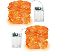 PhilzOps Halloween Orange Fairy Lights, 2 Pack 19.68ft 60 LED Autumn Decor String Lights Battery Micro Silver Wire Fall Firefly Lights Indoor for Thanksgiving Garden Wedding Birthday Party Christmas