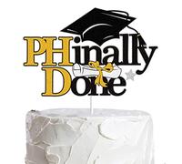 Phinally Done PHD 2025 Graduation Cake Topper Black Gold Glitter Congrats PHD Grad Philosophy College Graduation Finally Done Cake Decorations Supplies
