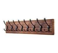 PHINGEER Wall Mounted Coat Hooks, Wooden Heavy Duty Coat Rack for Wall,8 Triple Coat Hanger Hooks for Hanging Coats,Jacket,Hat,Clothes,Brown (Brown, 8 Hooks)