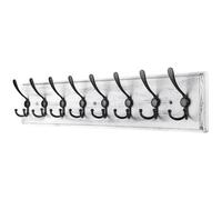 PHINGEER Wall Mounted Coat Hooks, Wooden Heavy Duty Coat Rack for Wall,8 Triple Coat Hanger Hooks for Hanging Coats,Jacket,Hat,Clothes(Grey White, 8 Hooks)