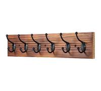PHINGEER Wall Mounted Coat Rack,Vintage Wooden Coat Hooks for Wall,Heavy Duty 6 Dual Coat Hangers for Hanging, Jacket,Hat,Clothes,Brown (6 Hooks)