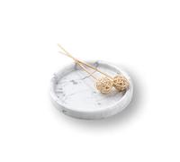 PHINILUX Italian 100% Marble Round Vanity Tray 5.5'', Decorative & Fruit Serving Trays for Bathroom, Kitchen, Nightstand, Jewelry Ring Dish Holder, Table Accents Decor, White